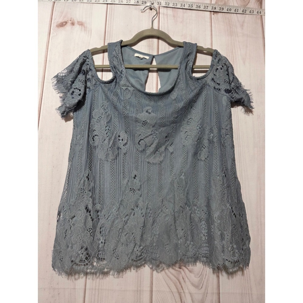 Maurices Blue Lace Cold Shoulder Flutter Sleeve Keyhole Blouse Cottagecore XL